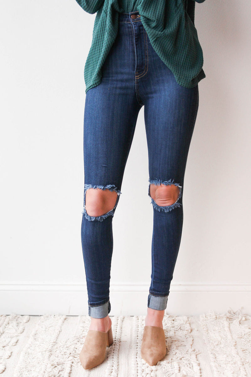 mode, high rise distressed skinny