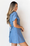 mode, daisy denim button dress