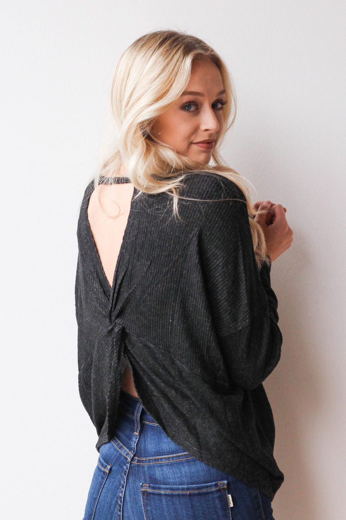 mode, marled twist back top