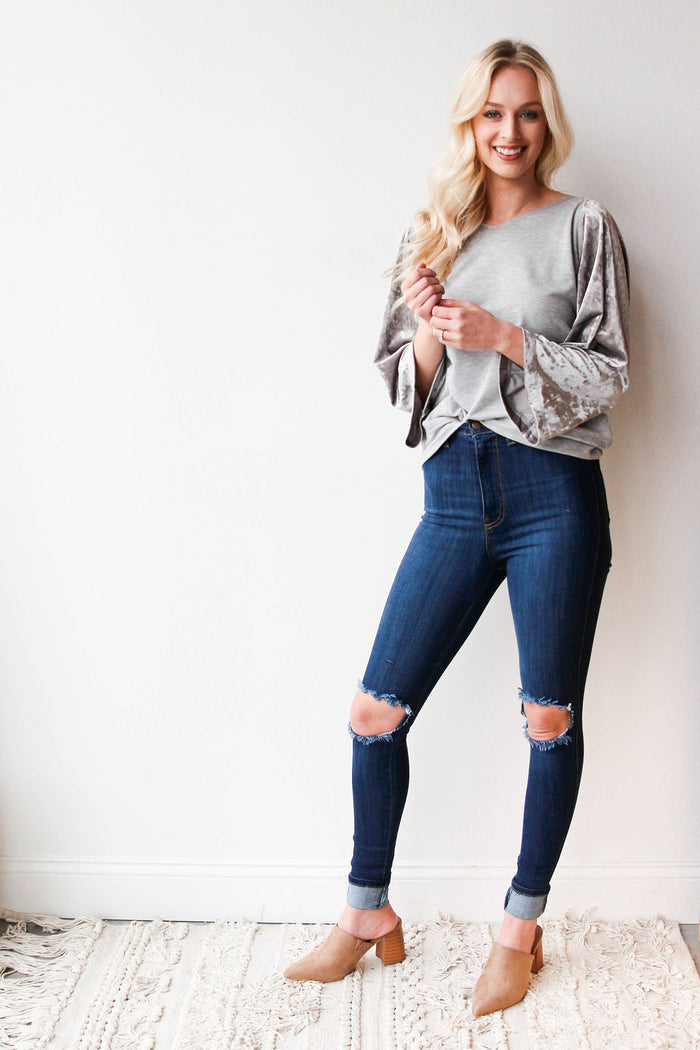 mode, velvet arms sweatshirt