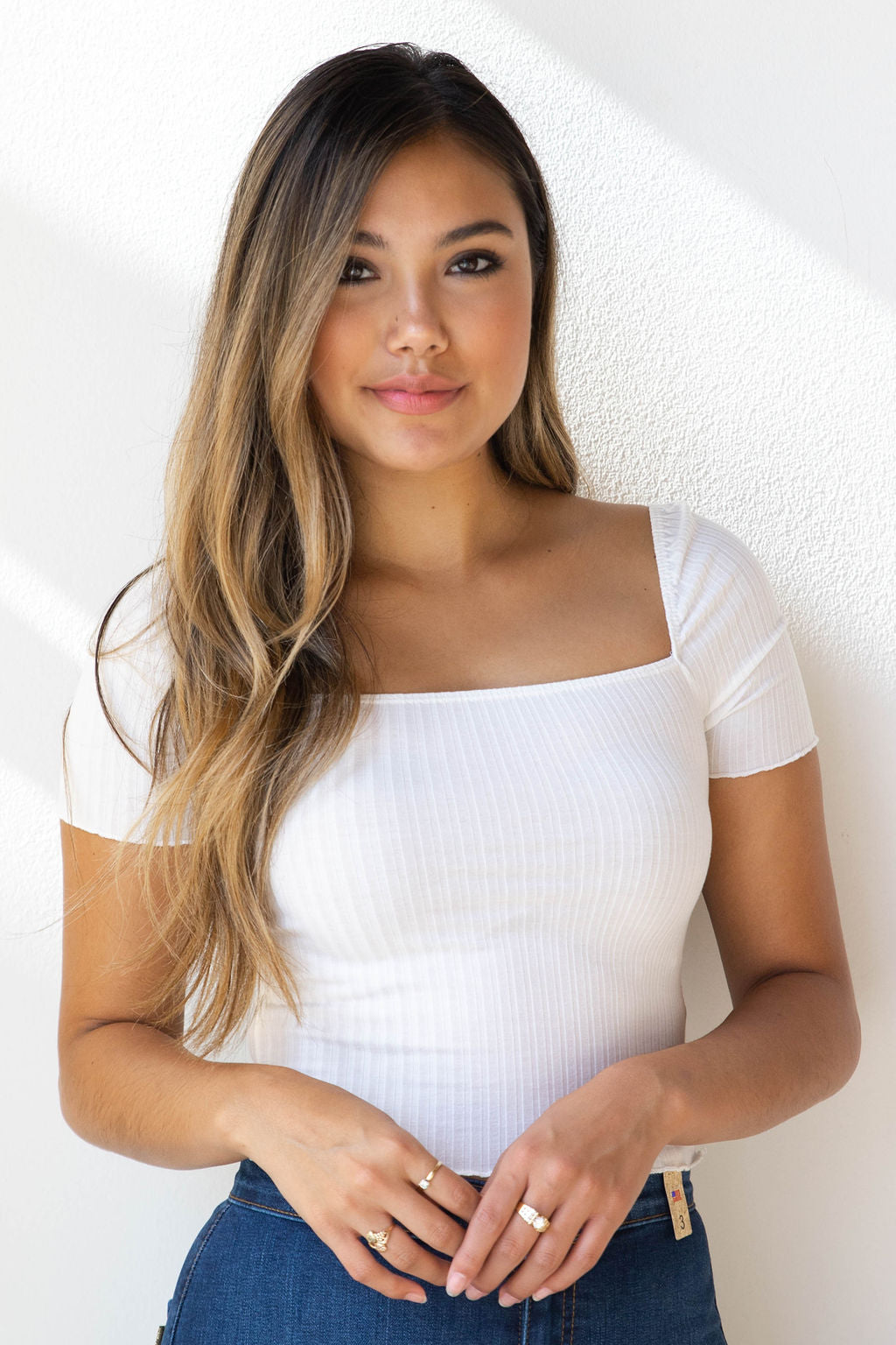 mode, square neck ribbed crop tee