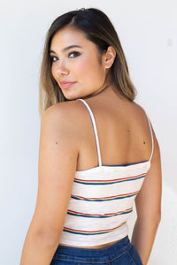 mode, retro stripes tie front tank