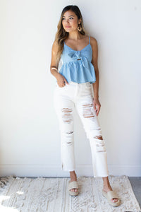 mode, stay a while denim tank