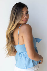 mode, stay a while denim tank