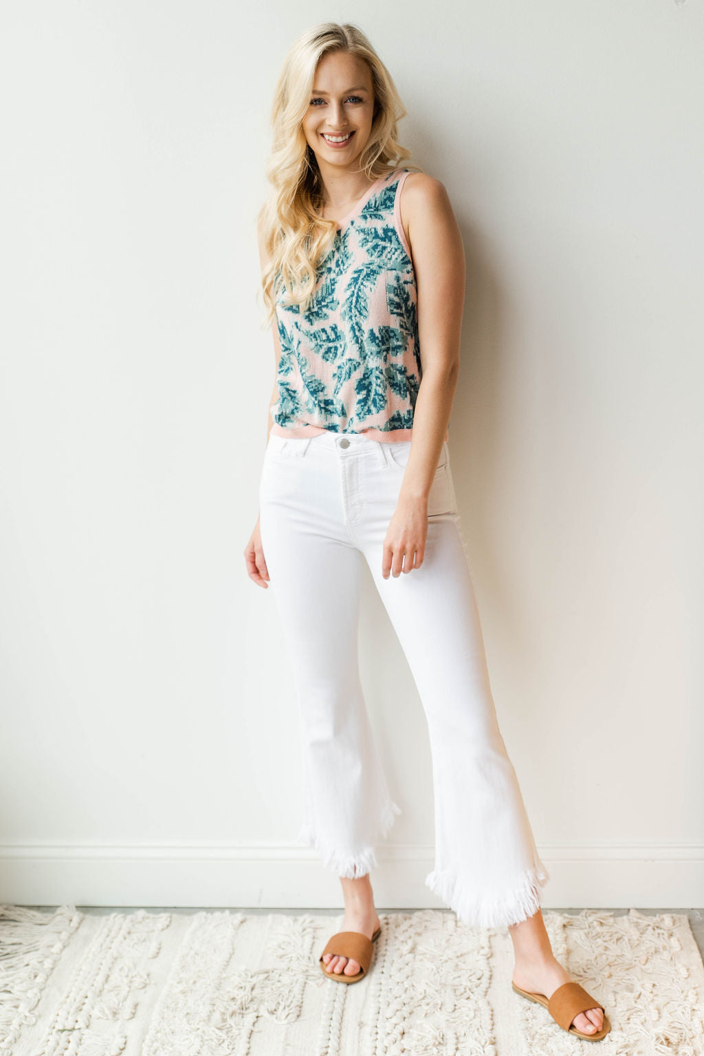 mode, palm print knit tank