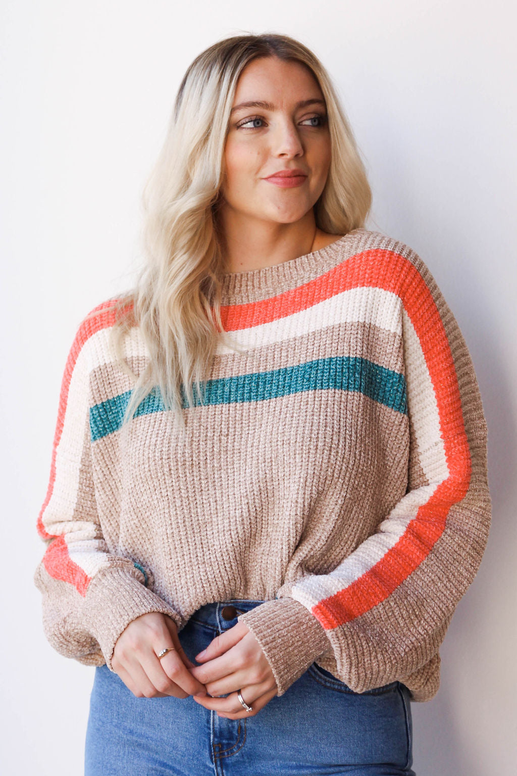 mode, lurex ribbed color stripe sweater