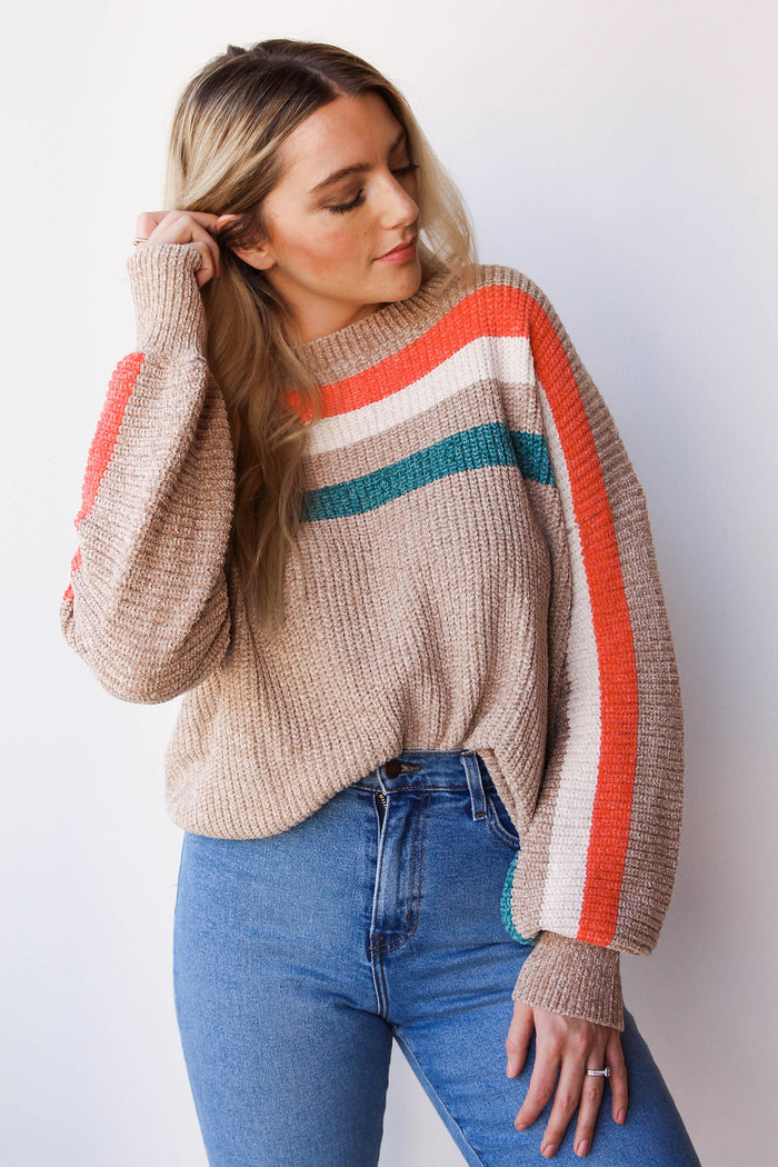 mode, lurex ribbed color stripe sweater