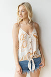 mode, palms away tie front tank
