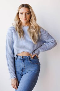 mode, distressed crop sweater