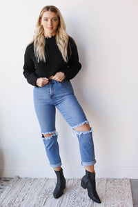 mode, distressed crop sweater