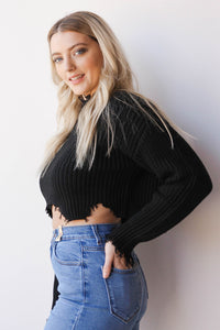 mode, distressed crop sweater