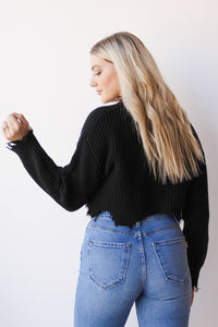 mode, distressed crop sweater
