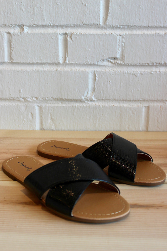 mode, lizard slide on sandals