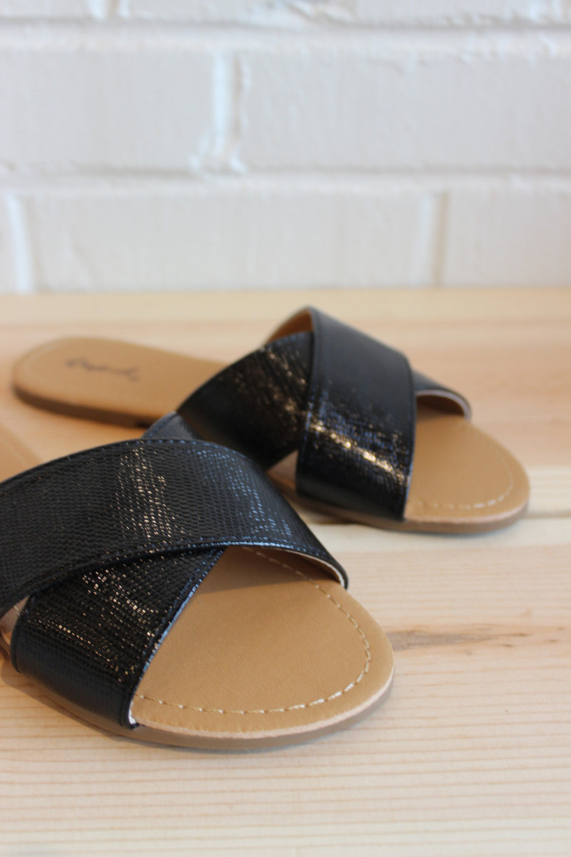 mode, lizard slide on sandals