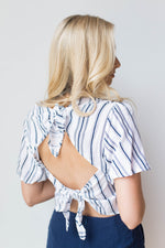 mode, tie back woven top