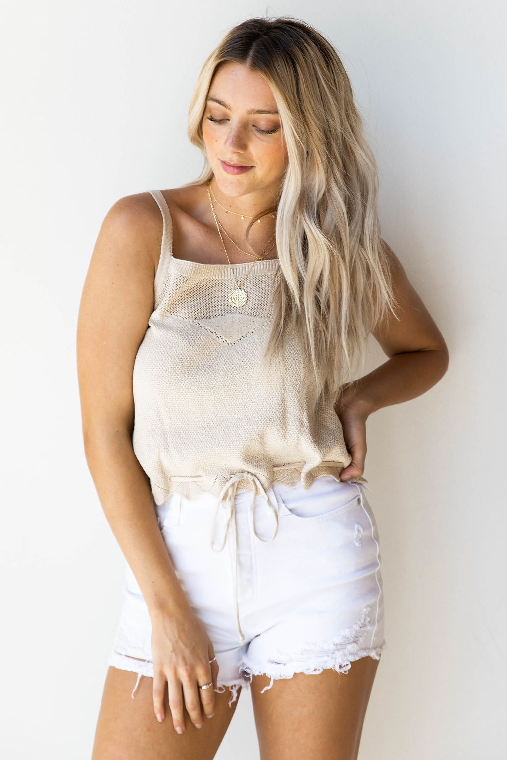 mode, little darlin' knit tank with tie