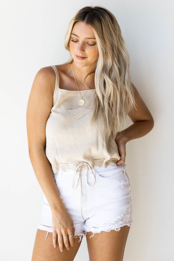 mode, little darlin' knit tank with tie
