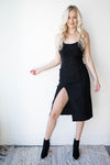 mode, suede midi slip dress