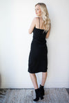 mode, suede midi slip dress