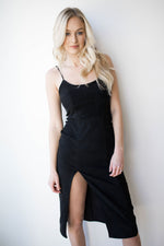 mode, suede midi slip dress