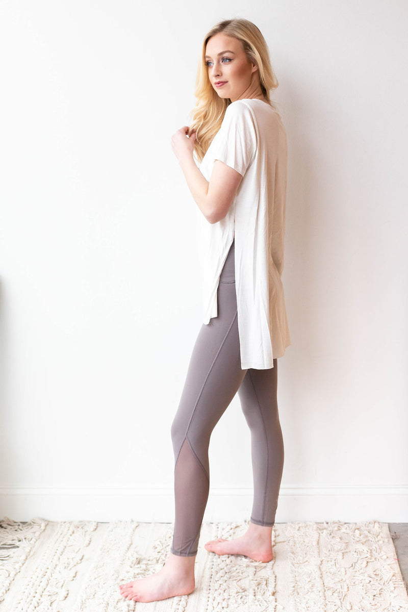 mode, in a mesh legging