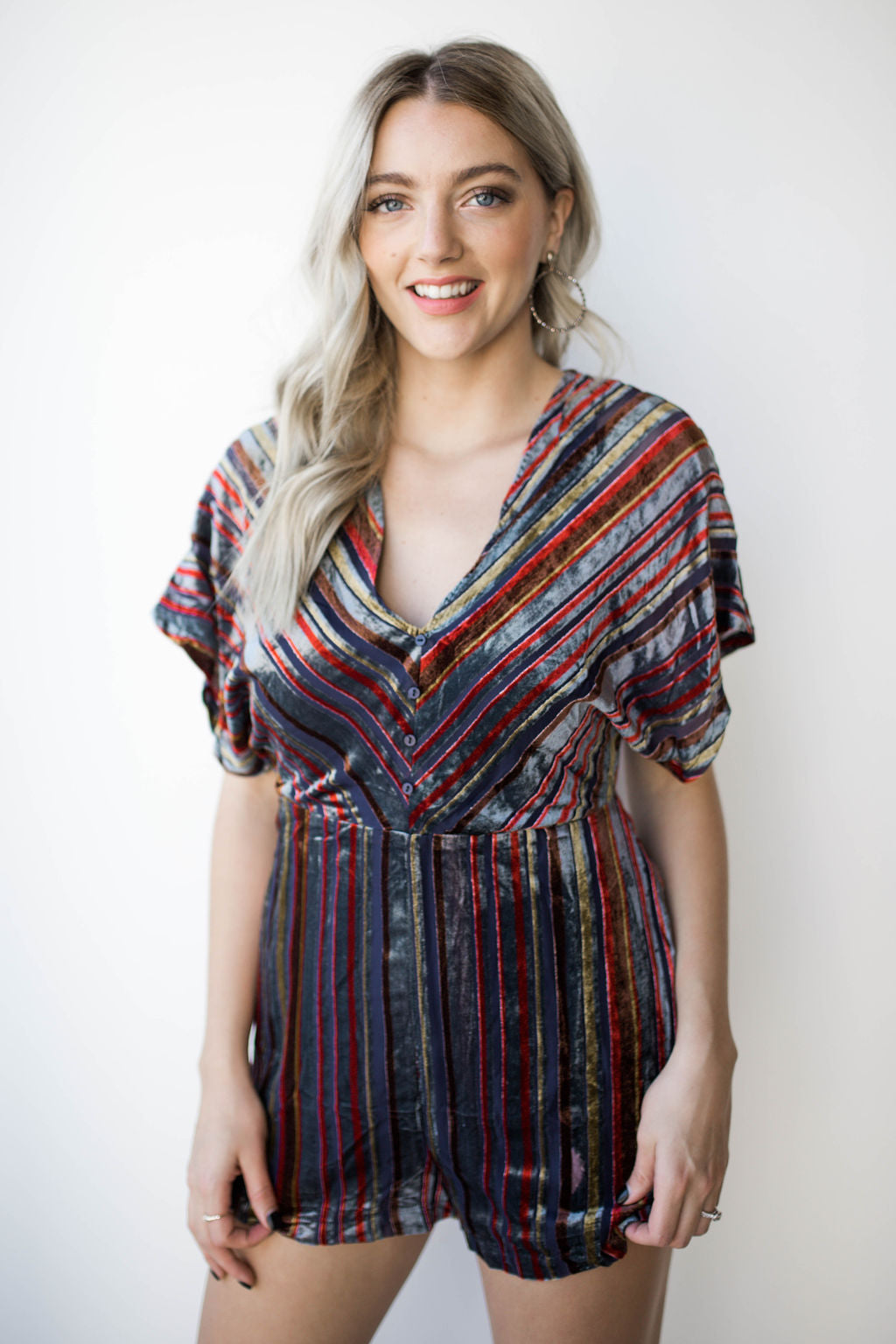 mode, shadow stripe romper