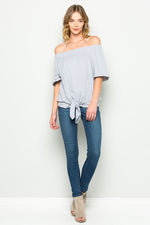 mode, off shoulder tie front sweatshirt