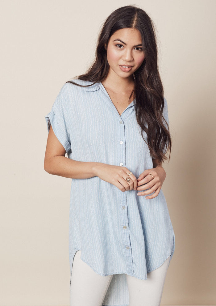 mode, tincel printed short sleeve blouse
