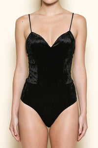 mode, crushed velvet sweatheart bodysuit