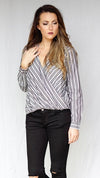 mode, pinstripe crossbody blouse
