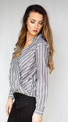 mode, pinstripe crossbody blouse