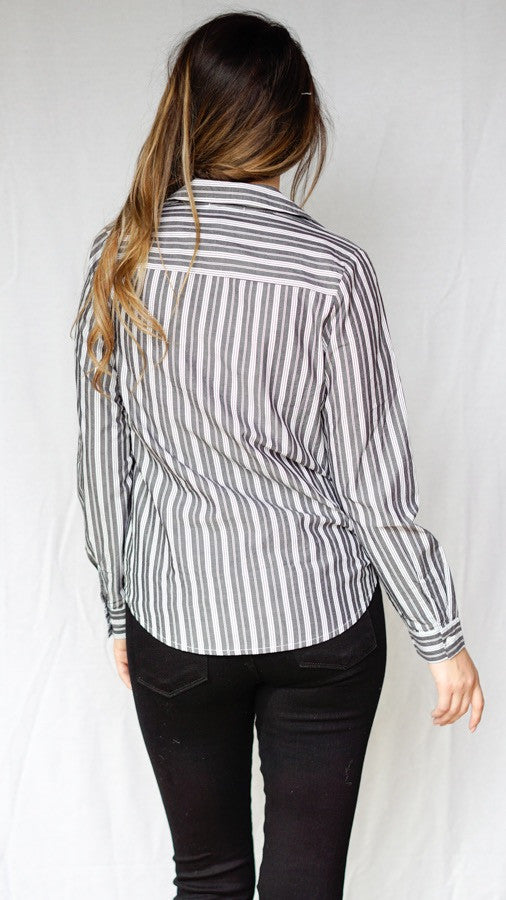 mode, pinstripe crossbody blouse