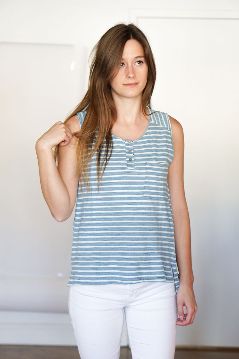 mode, Sali button and pocket sleeveless top