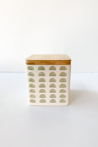 mode, hand stamped canister with lid