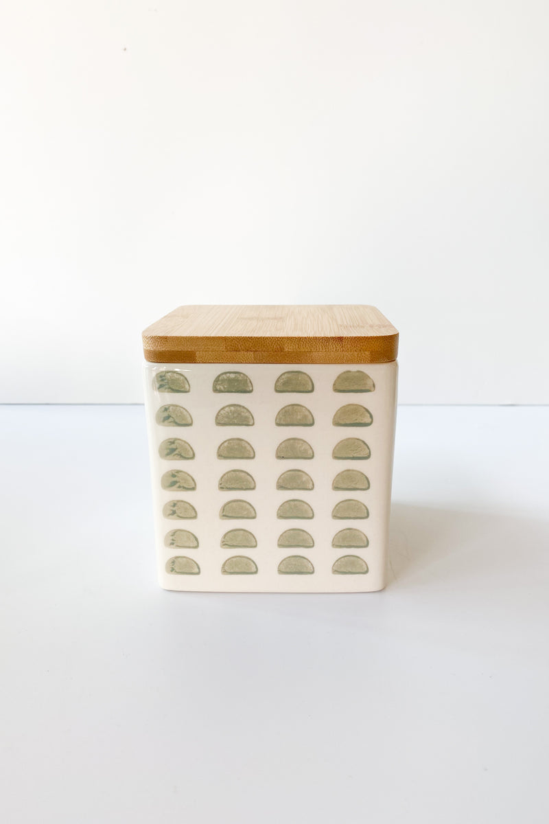 mode, hand stamped canister with lid