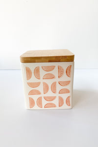 mode, hand stamped canister with lid