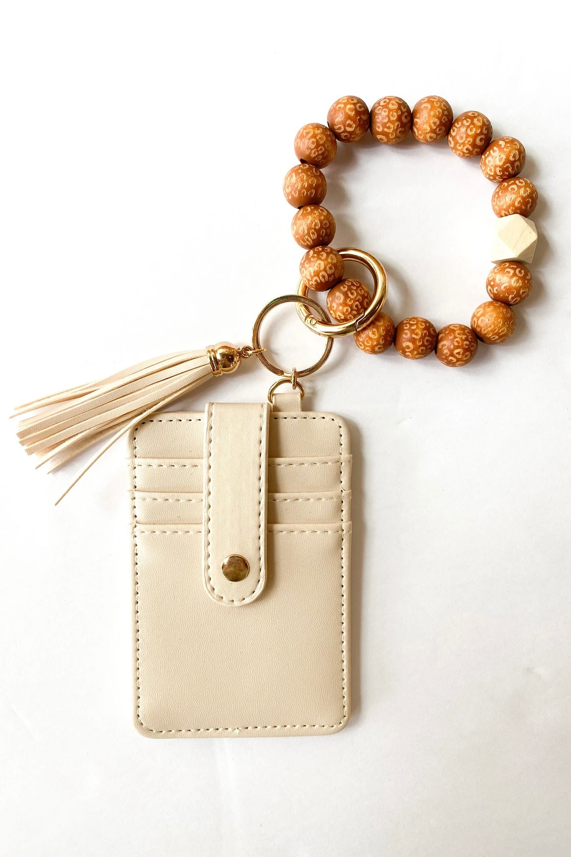 mode, key ring bracelet wallet ivory