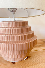 debossed stoneware lamp w linen shade pink