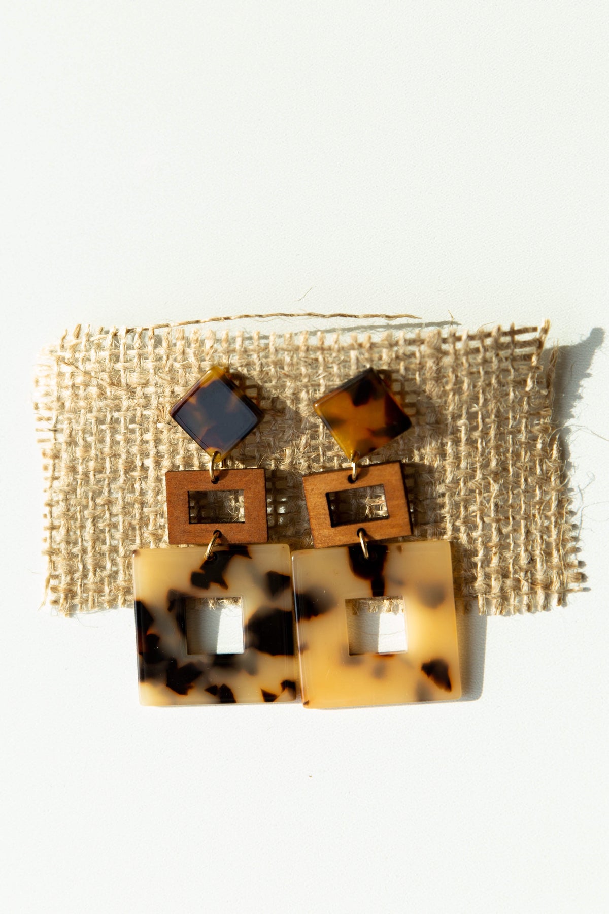 mode, wood + acetate square earrings
