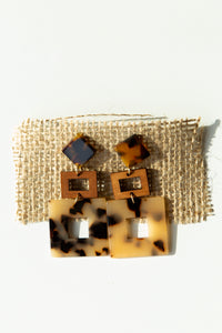 mode, wood + acetate square earrings