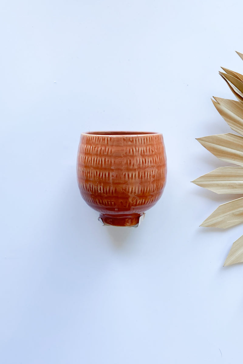 orange stoneware planter