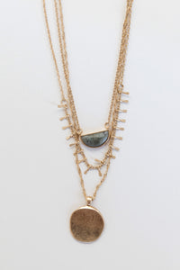 mode, sun stone layers necklace