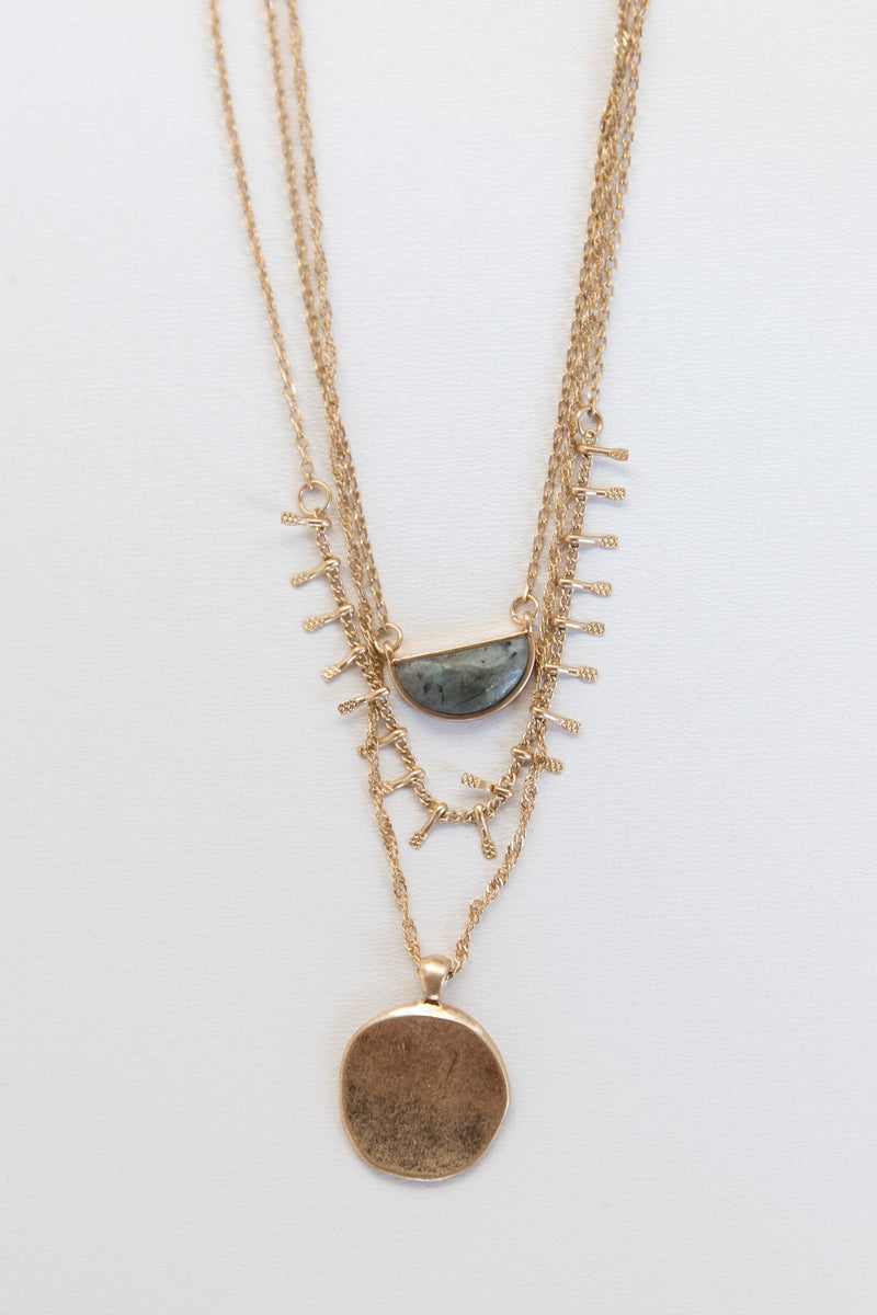 mode, sun stone layers necklace