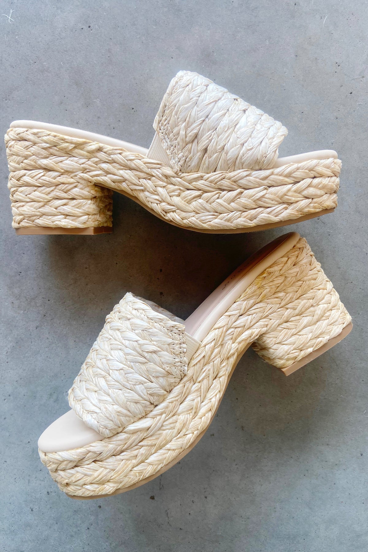 mode, tahiti woven platform heels