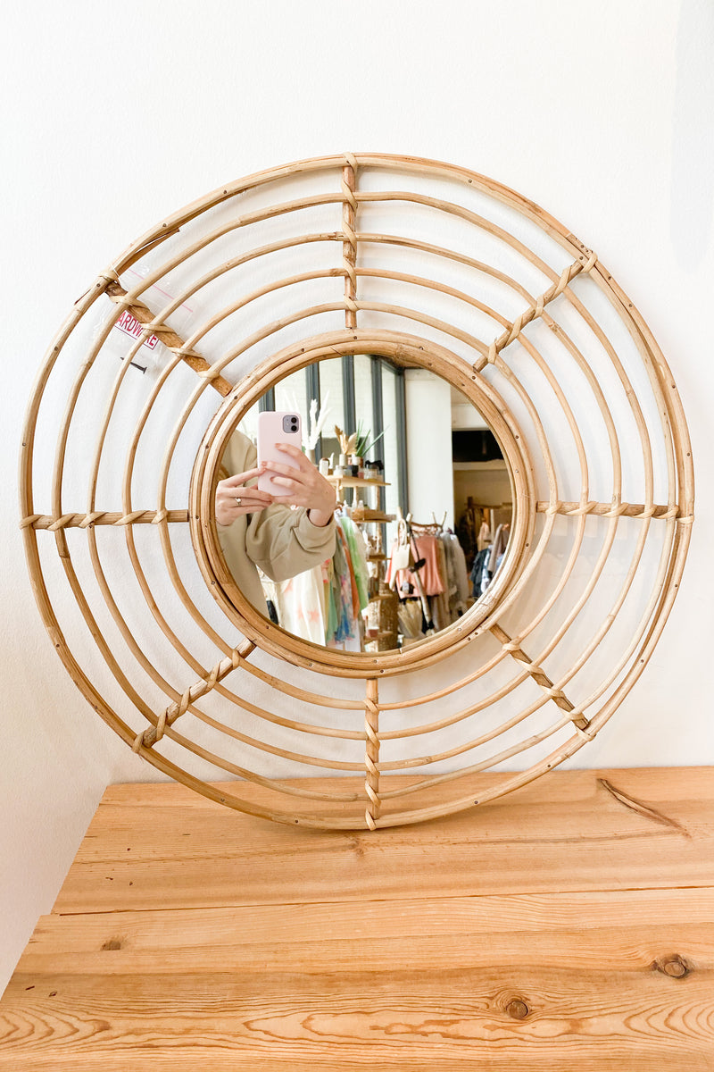 mode, round rattan mirror