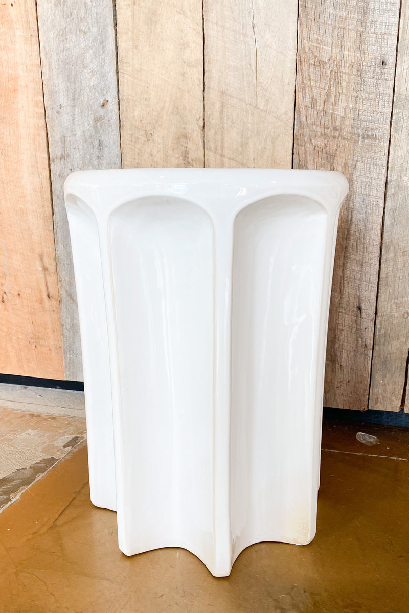 sculpted stoneware stool white
