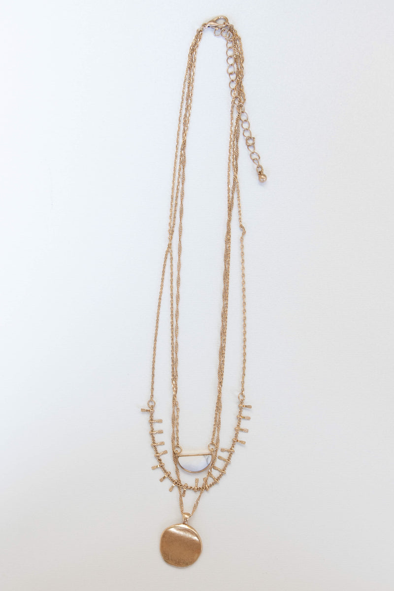 mode, sun stone layers necklace
