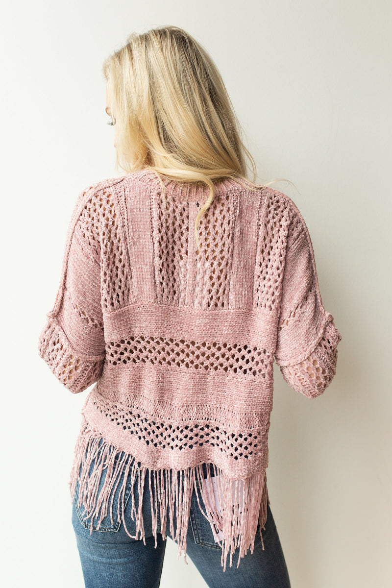 mode, hazy fringe hem sweater