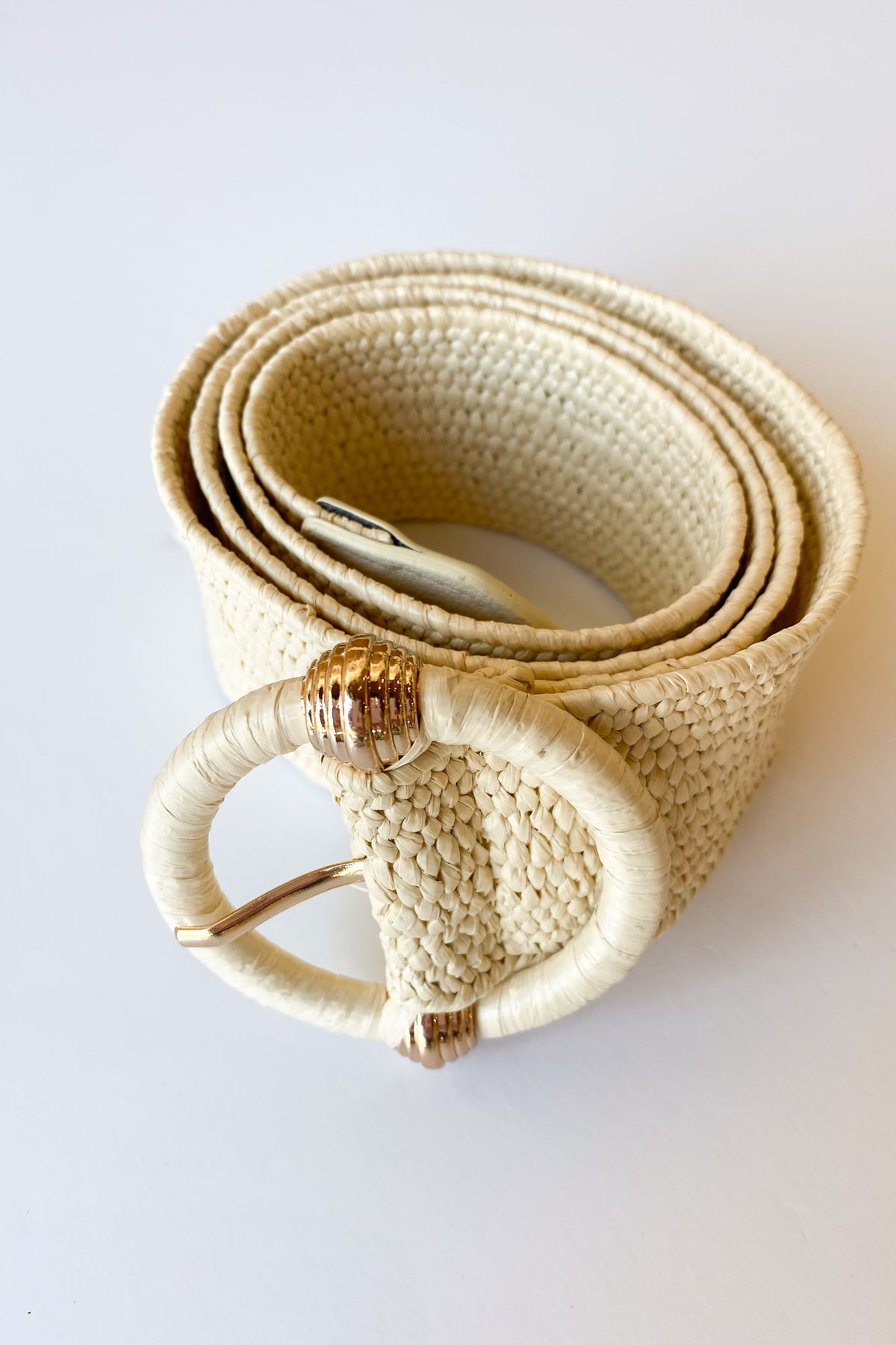 mode, gold knob woven belt