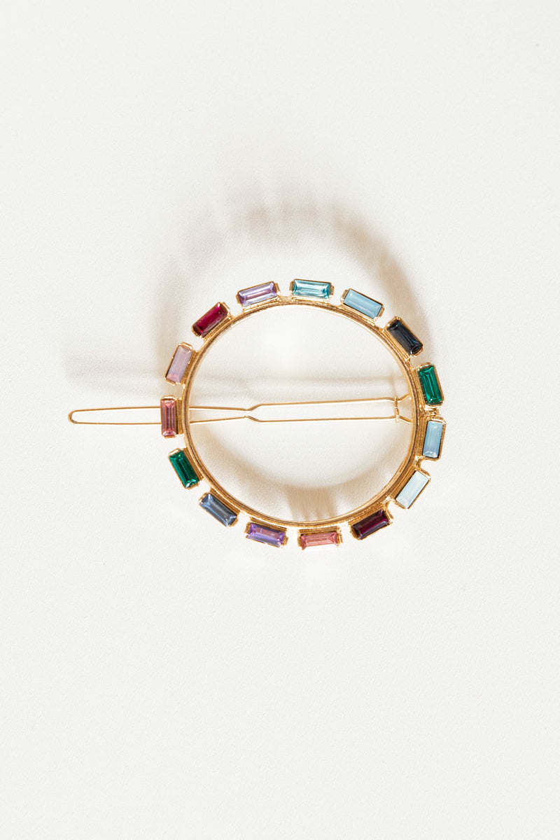 mode, multi gemstone round hair pin